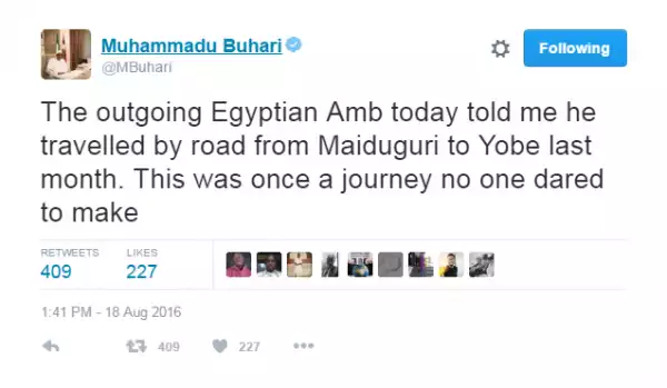 Egyptian ambassador travelled by road from Maiduguri to Yobe - Buhari